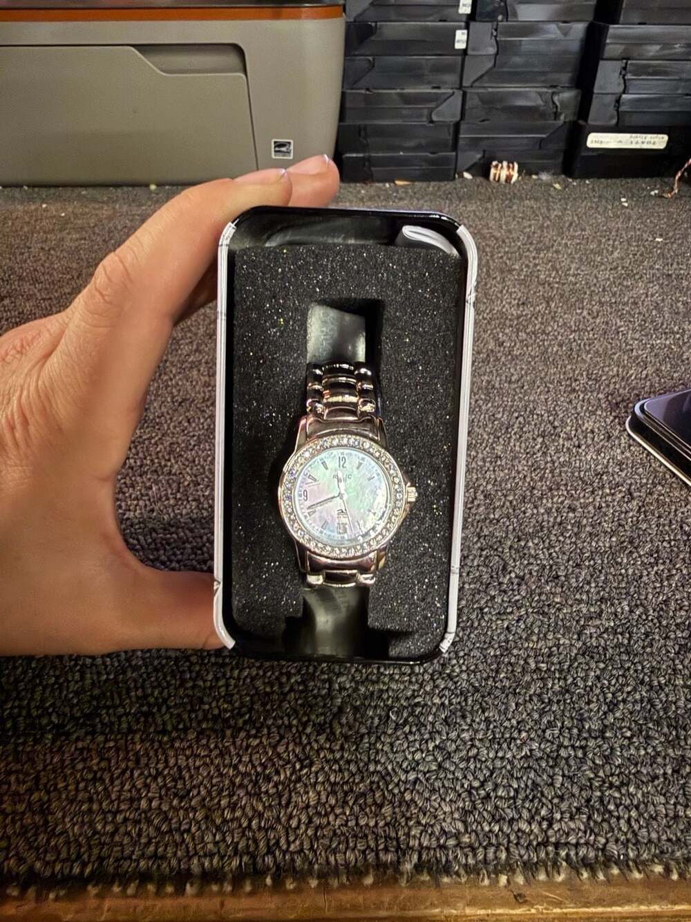 Relic Wet Ladies Watch with Blue Mother of Pearl Dial and Crystal Bezel